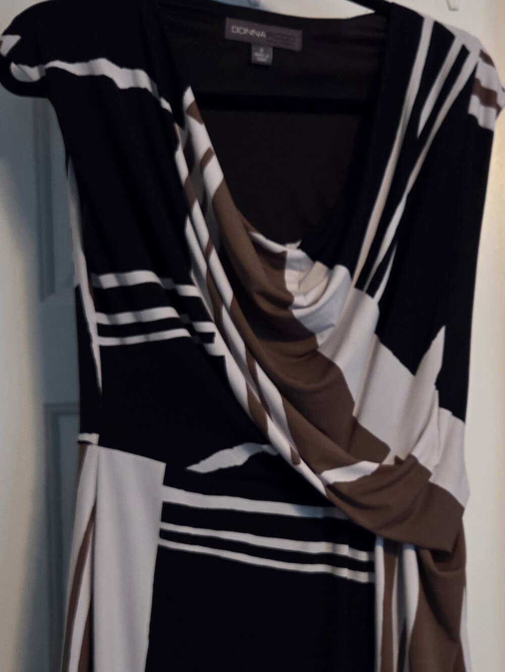Stylish Black, White & Brown Women's Cowl Neck Dress